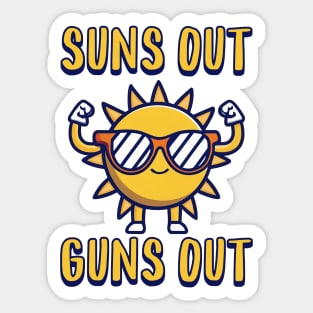 Suns Out Guns Out! Funny Sun Cartoon Sticker